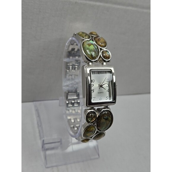 Women Abalone Bracelet Watch Silver Tone Quartz Japan Movement New Battery Dress - Picture 3 of 10